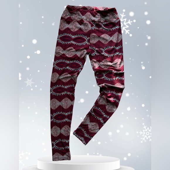 LulaRoe Stamp Leggings OS Red/blue Floral HTF Rare One size Spandex Polyester - Picture 1 of 15